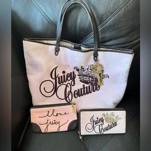 Rare Y2k Juicy couture pink crown velour tote bag large with wallet &clu…